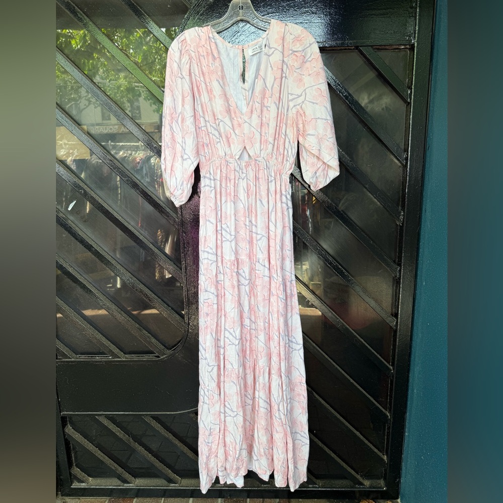 Ava Sky Pink and White Long Sleeve Dress